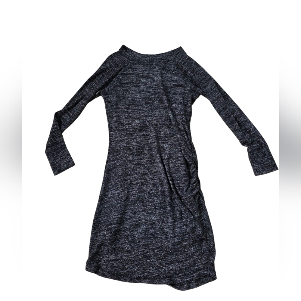 Banana Republic Black Heathered Longsleeve Midi Casual Dress Ruched Side Size S